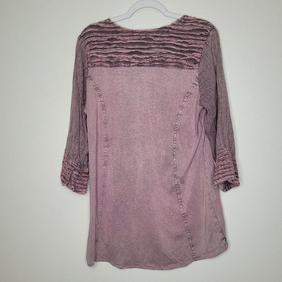Parsley and Sage pink grunge textured 3/4 sleeve high low top size large - Picture 2 of 7